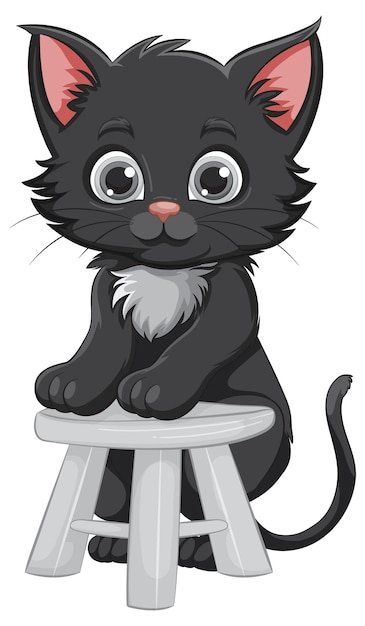 Free vector adorable black kitten on stool