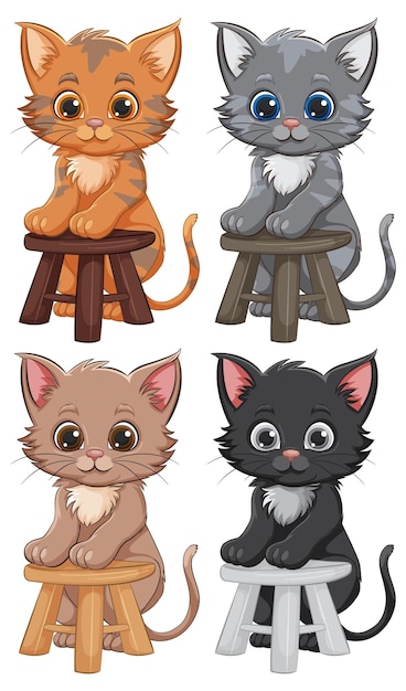 Vettore gratuito adorabili gattini dei cartoni animati sugli sgabelli