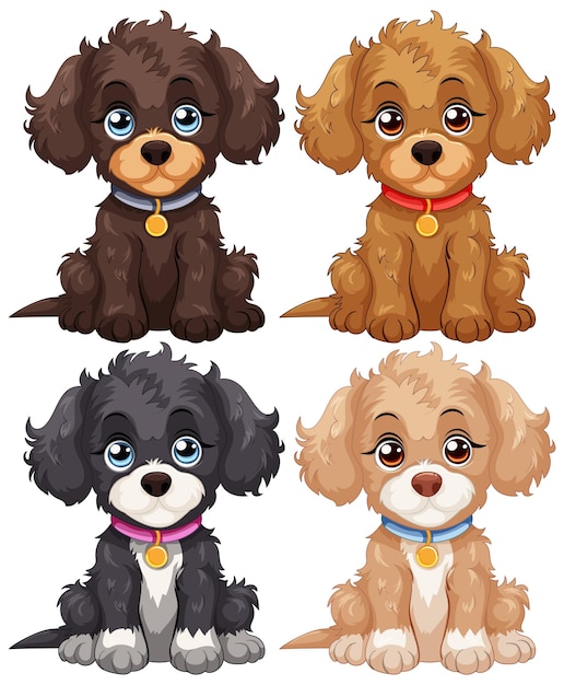 Free vector adorable cartoon puppy quartet