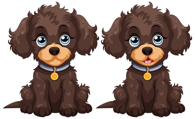 Free vector adorable cartoon puppy twins