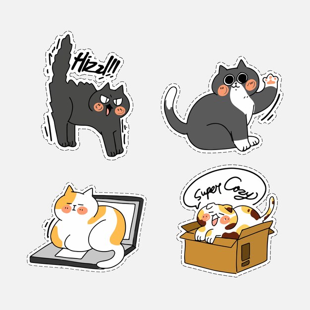 Premium Vector Adorable Cute Cat Kitten Doodle Illustration Sticker Ii Asset Set Best For Messenger Chat App Print
