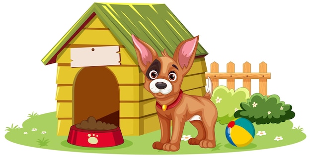 Free vector adorable dog with dog house