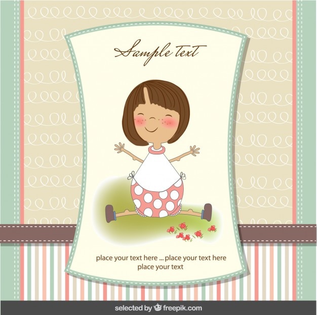 Adorable girl baby shower card in pastel colors