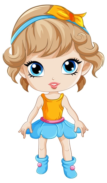 Free vector adorable girl in orange blue dress cartoon character