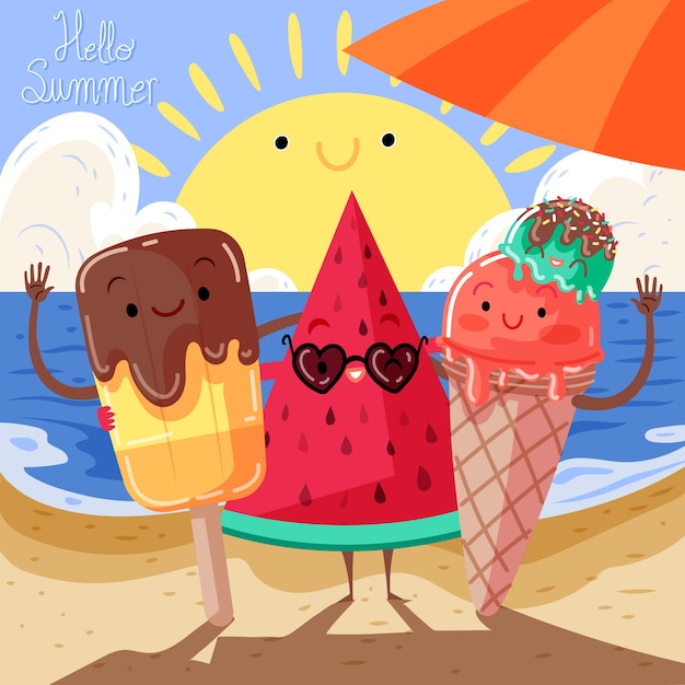 Adorable hello summer illustration