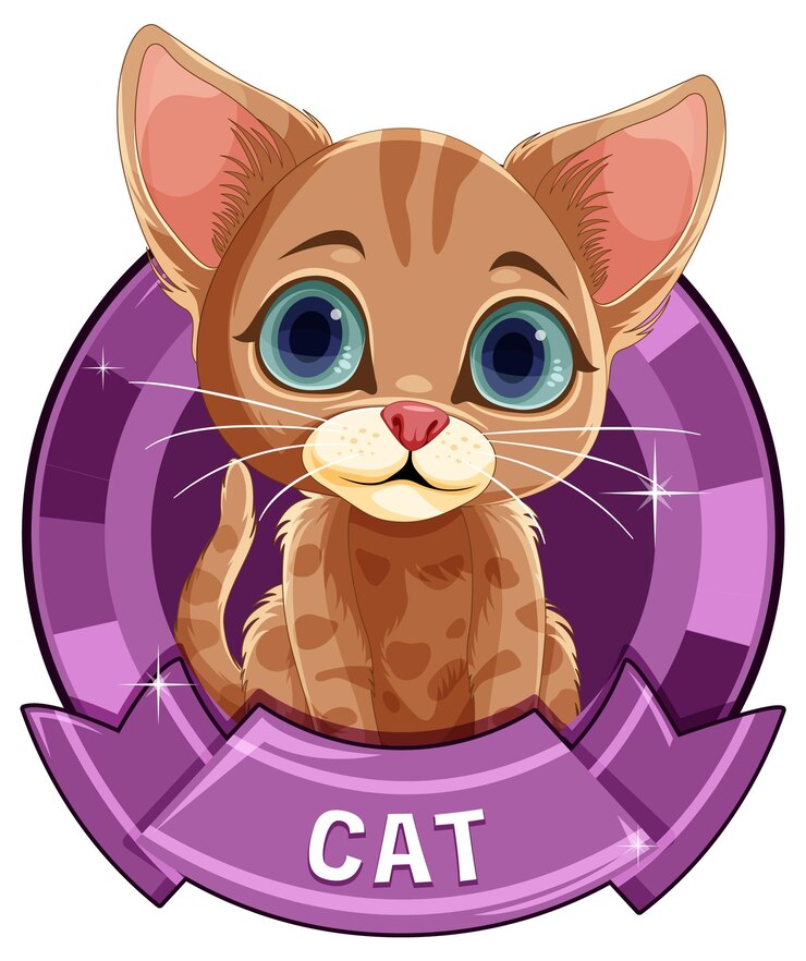 Free Vector adorable kitten in purple badge