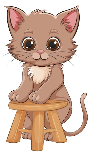 Free vector adorable kitten sitting on wooden stool