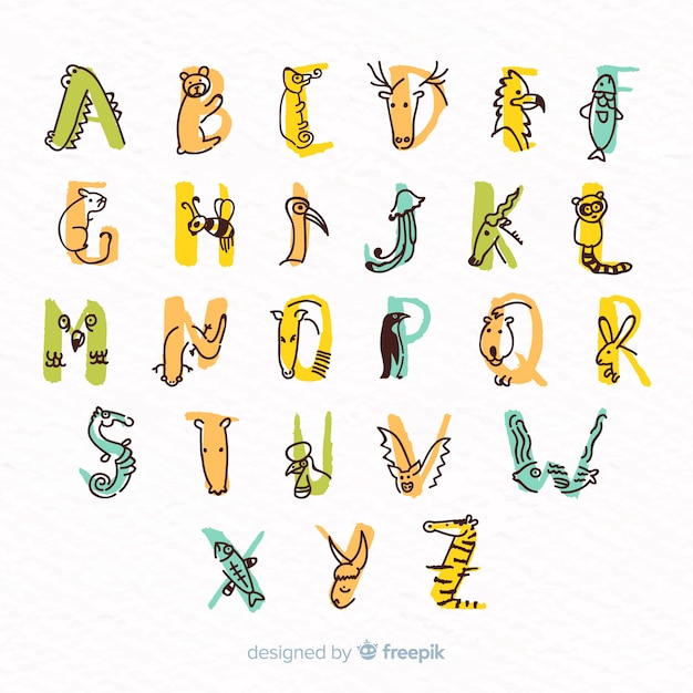 Free vector adorable letters made out of cute animals