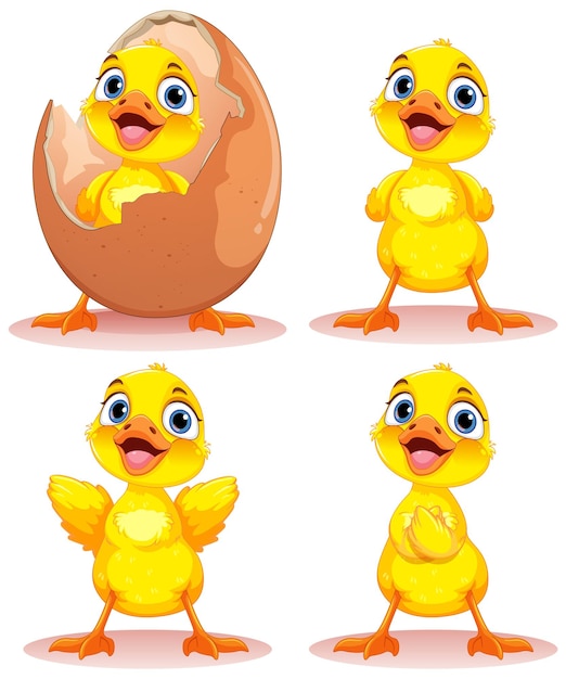 Vettore gratuito adorabile collezione di personaggi little duck