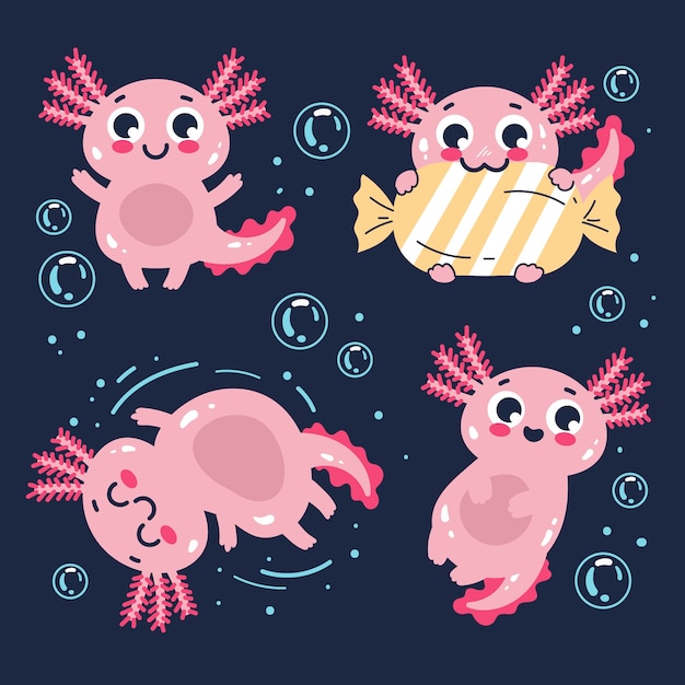 Free vector adorable marine ajolote collection