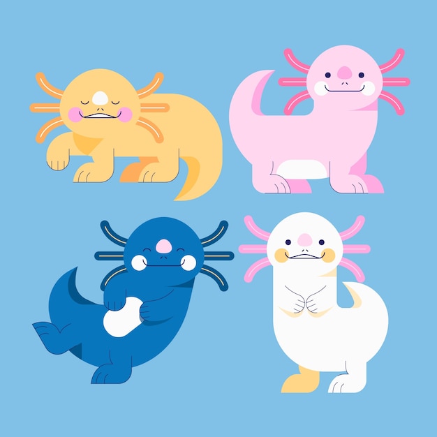 Free vector adorable marine ajolote collection