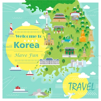 カラフル​な​アトラクション​の​ある​愛らしい​韓国​旅行​地図