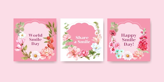 Ads template with flowers bouquet design for world smile day concept to marketing watercolor vector illustraion.