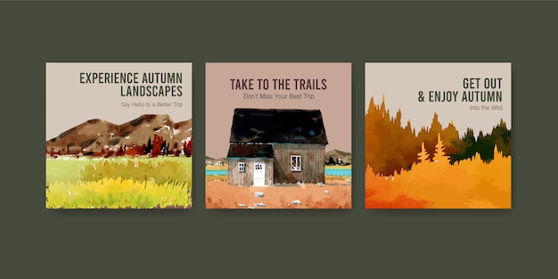 Instagramの投稿のための秋のデザインの風景の広告テンプレート