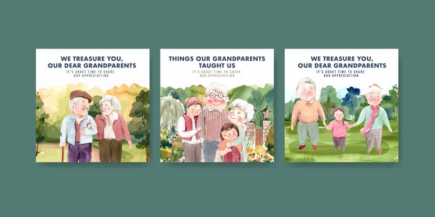 Free vector ads template with national grandparents day concept design for advertise and marketing watercolor.