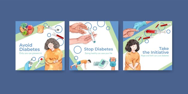 水彩画をマーケティングするための世界糖尿病デーの広告テンプレート
