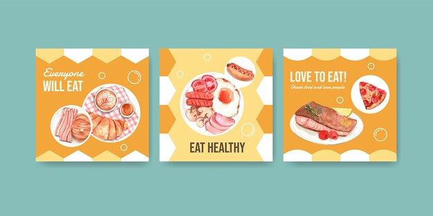 Ads template with world food day concept design for advertise and marketing watercolor