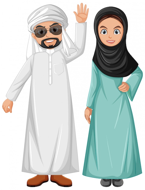 Adult arab couple wearing arab costume character
