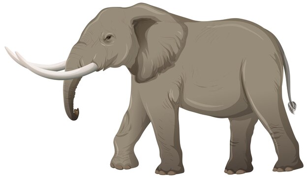 Adult elephant with ivory in cartoon style