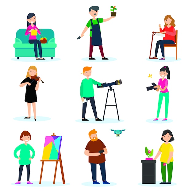 Free vector adult people hobbies set