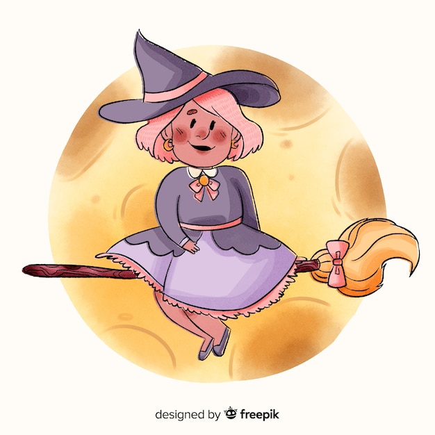 Adult witch standing on the broom