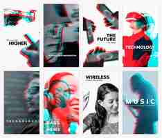 Free vector advanced technology templates vector with double color exposure effect set