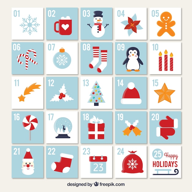 Free vector advent calendar of beautiful christmas decoration