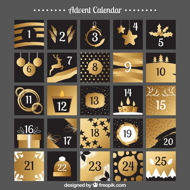 Календарь пришествия в черных и золотых цветах