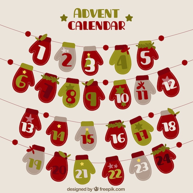 Free vector advent calendar of christmas gloves in vintage style