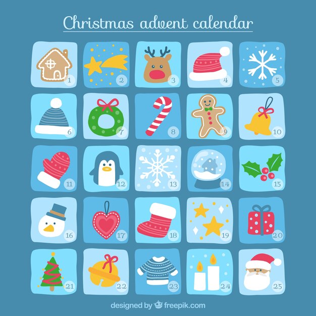 Адвент календарь рисованной рождественские элементы