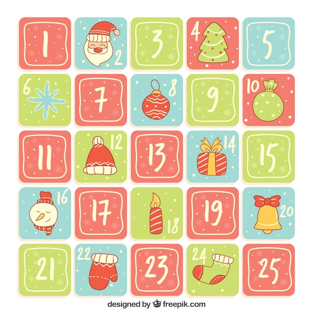 Free vector advent calendar hand-drawn in soft tones