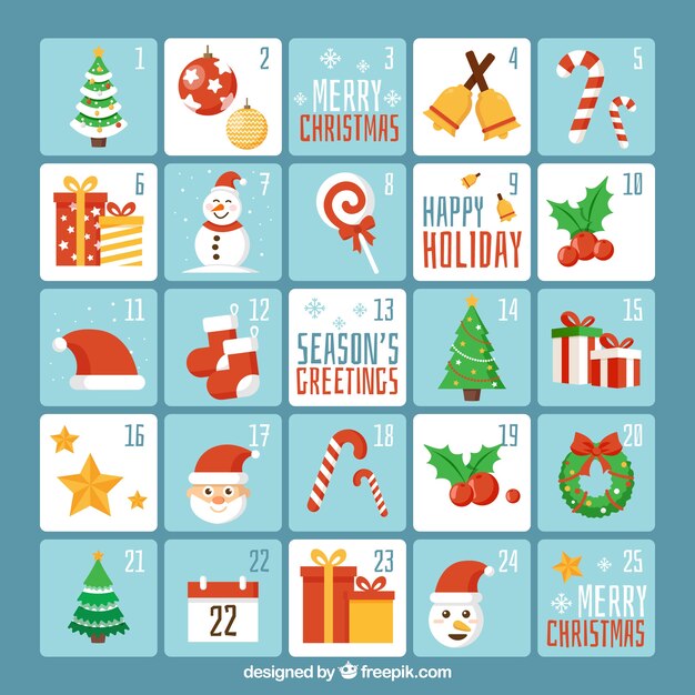 Advent calendar with christmas attributes