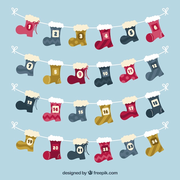 Free vector advent calendar with christmas boots