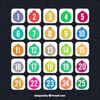 Free vector advent calendar with colorful christmas balls