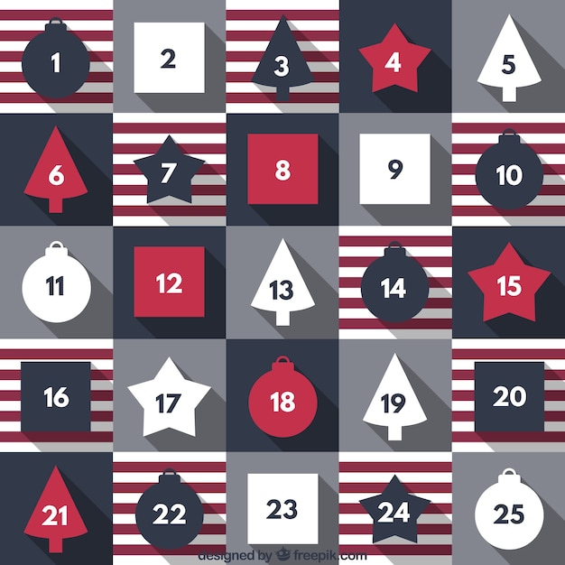 Free vector advent calendar with geometric shapes and stripes