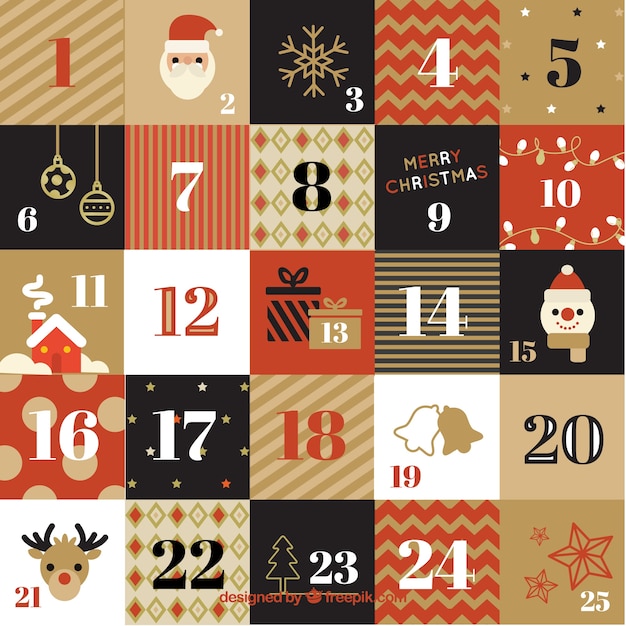 Free vector advent retro calendar