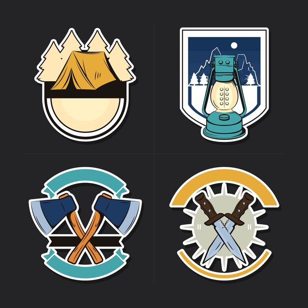 adventure badges icon collection on black background