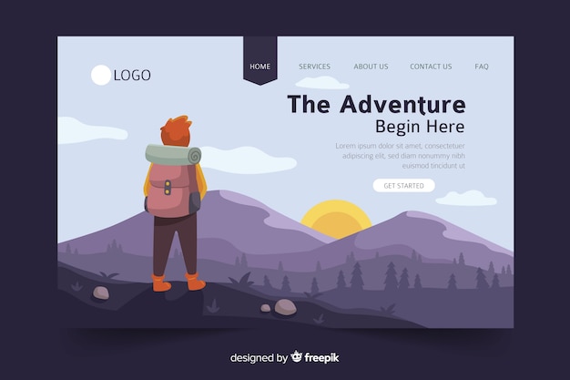 Adventure begins landing page