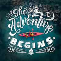 Free vector the adventure begins travelling lettering