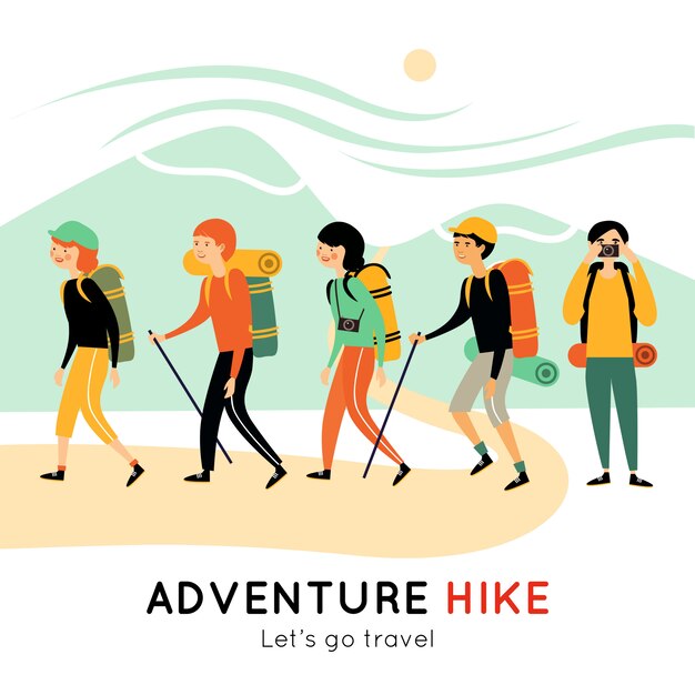 Adventure Hike Of Happy Friends illustration