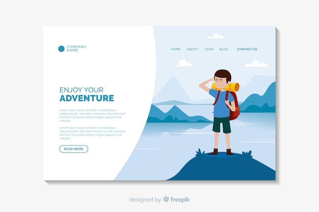 Free vector adventure landing page flat design template