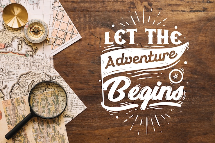 Free Vector adventure/travel lettering background with photo