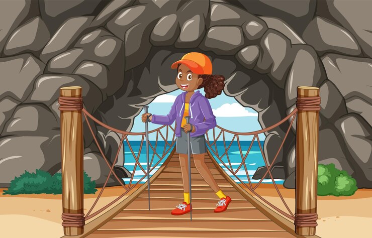Free Vector adventurous journey across the bridge