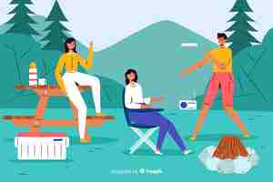 Free vector adventurous people camping flat design