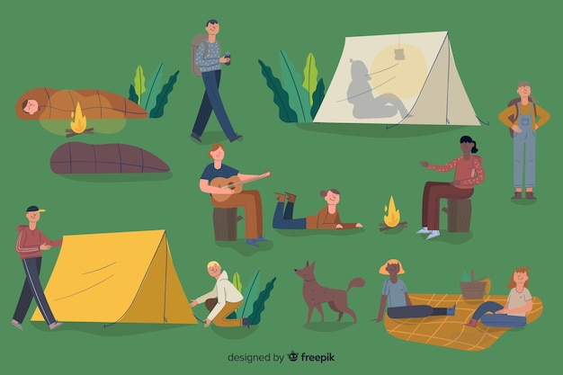 Adventurous people camping flat design