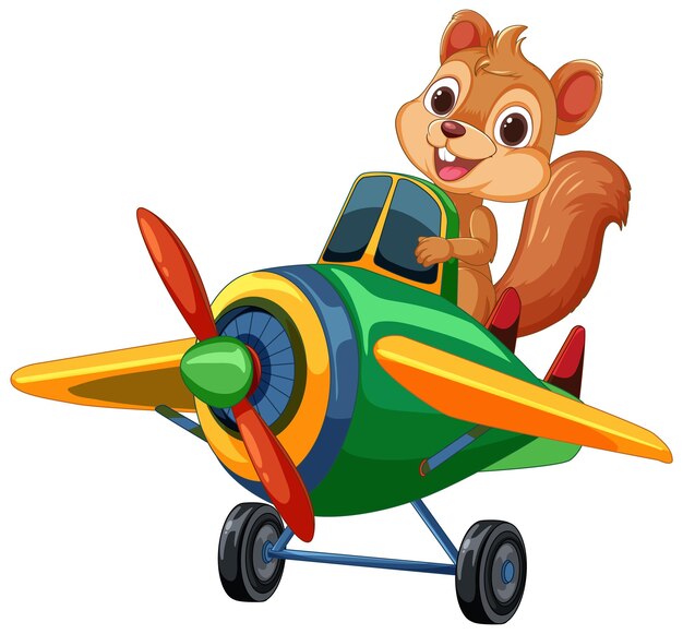 Free vector adventurous squirrel piloting toy plane