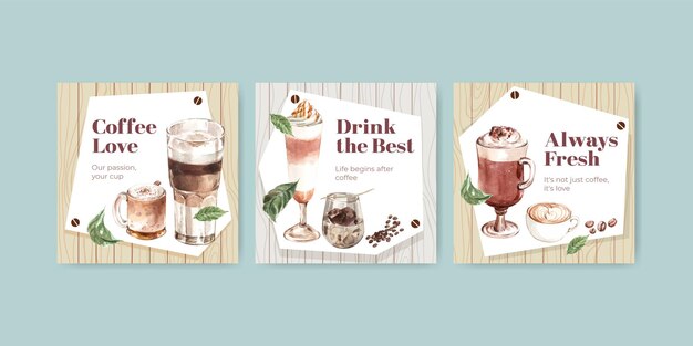 Advertise template with Korean coffee style  concept for business and marketing watercolor 
