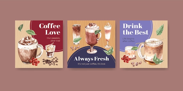 Рекламный шаблон с концепцией корейского стиля кофе для бизнеса и маркетинговой акварели