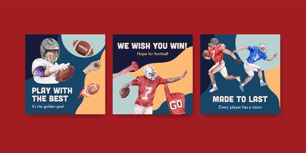 Pubblicizza il modello con il concept design sportivo del super bowl per l'illustrazione vettoriale dell'acquerello di marketing.