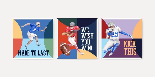 Advertise template with super bowl sport concept design for marketing watercolor vector illustration.
